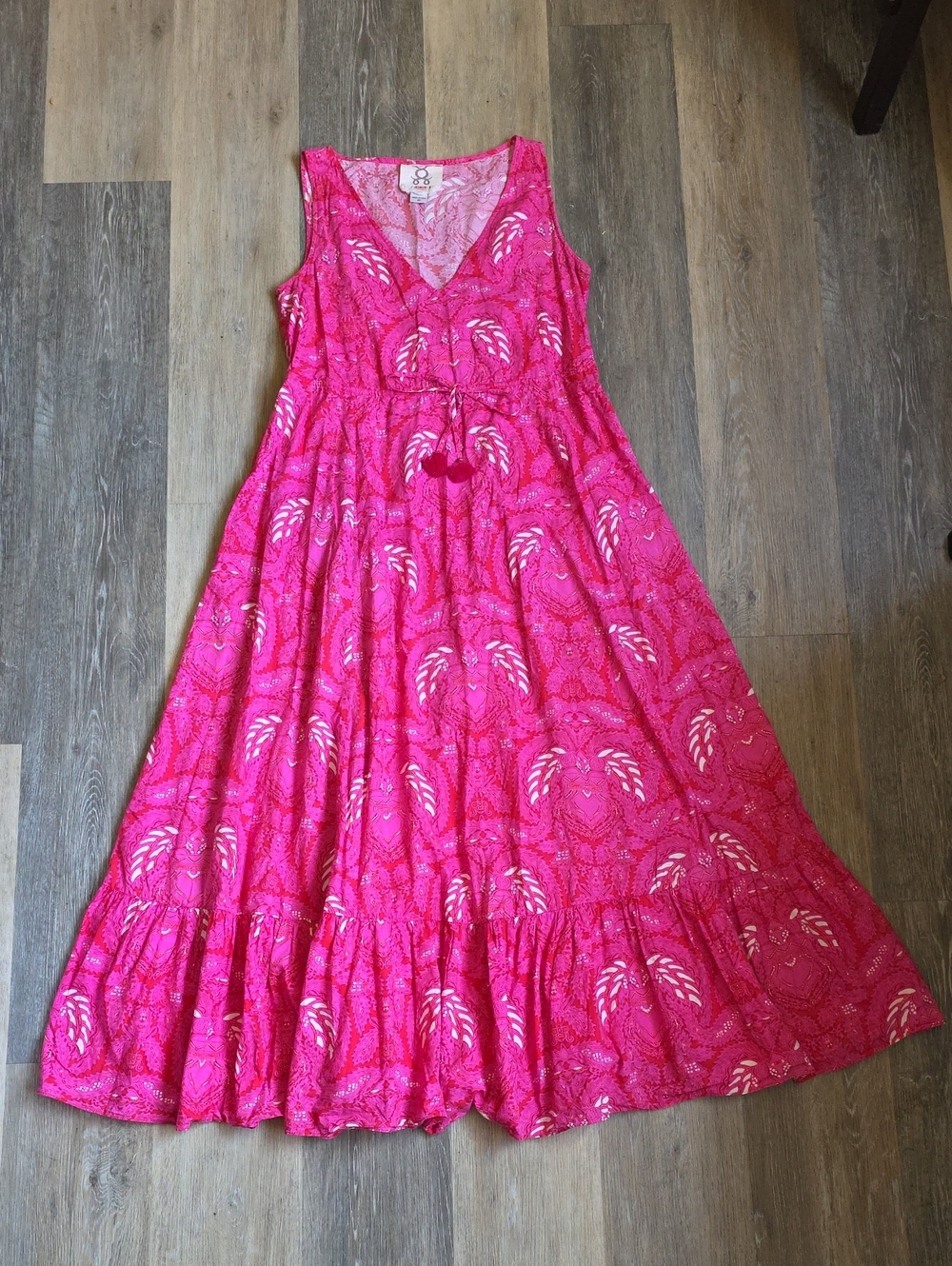 FIGUE Sleeveless V-Neck Hot Pink Maxi Dress with Drawstring by Unknown